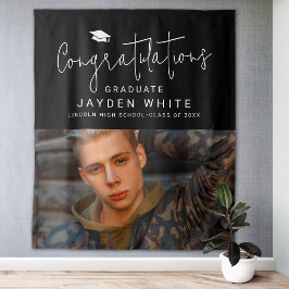 ブラックシンプルモダンスクリプト写真卒業パーティー タペストリー