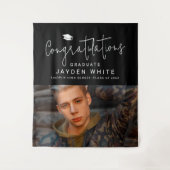 ブラックシンプルモダンスクリプト写真卒業パーティー タペストリー (正面)