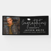 ブラックシンプルモダンスクリプト写真卒業パーティー 横断幕 (横)