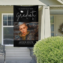 ブラックシンプルモダンスクリプト写真卒業パーティー 横断幕