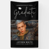 ブラックシンプルモダンスクリプト写真卒業パーティー 横断幕 (縦)