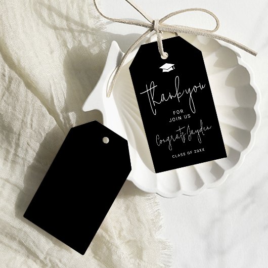 ブラックシンプルモダンスクリプト院生ありがとう ギフトタグ