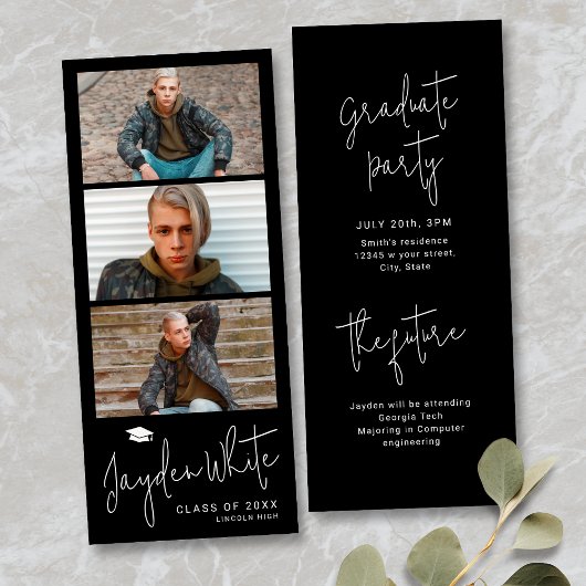 ブラックシンプルモダンスクリプト3 Photo Gradation 招待状