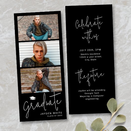 ブラックシンプルモダンスクリプト3 Photo Gradation 招待状