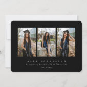 ブラックシンプルモダントリプル写真卒業 案内状 (正面)