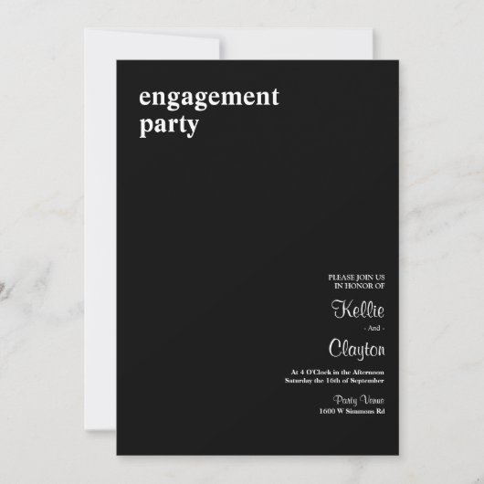 ブラックシンプルモダン婚約パーティ 招待状 (正面)