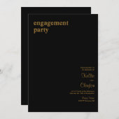 ブラックシンプルモダン婚約パーティ 招待状 (正面/裏面)