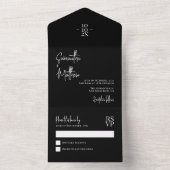 ブラックシンプルモダン ミニマリストの結婚式 オールインワン招待状 (内側)
