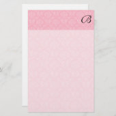 ブラックシンプルモノグラクラシックム付きピンクダマスク 便箋 (正面/裏面)