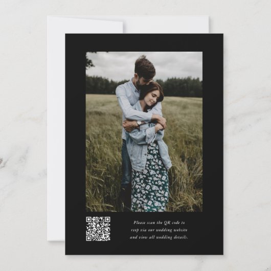 ブラックシンプルモノグラムQRコードフォト結婚ズ 招待状 (裏面)