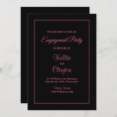 ブラックシンプル婚約パーティ 招待状 (正面/裏面)