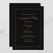 ブラックシンプル婚約パーティ 招待状 (正面/裏面)