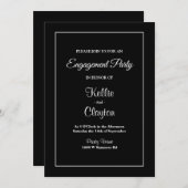 ブラックシンプル婚約パーティ 招待状 (正面/裏面)