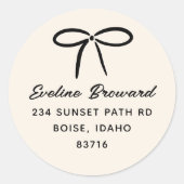 ブラックシンプル差出人住所ボウ ラウンドシール (正面)