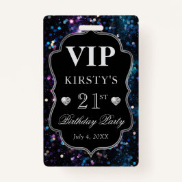 ブラックシークイングリッターヴィンテージフレーム誕生日VIP バッジ