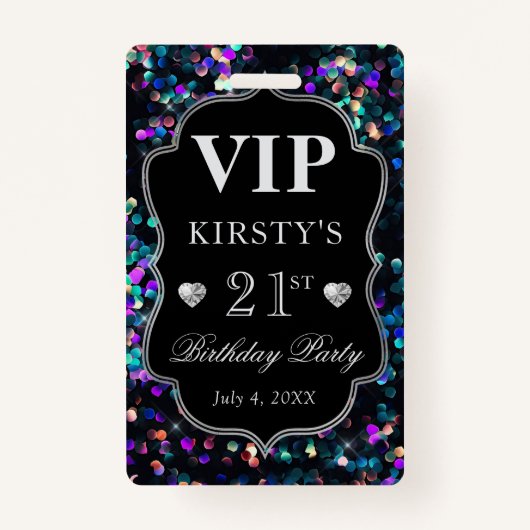 ブラックシークイングリッターヴィンテージフレーム誕生日VIP バッジ (正面)