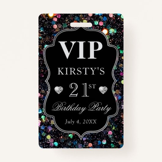 ブラックシークイングリッターヴィンテージフレーム誕生日VIP バッジ (正面)