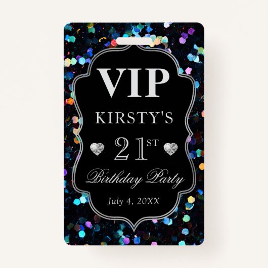 ブラックシークイングリッターヴィンテージフレーム誕生日VIP バッジ (正面)
