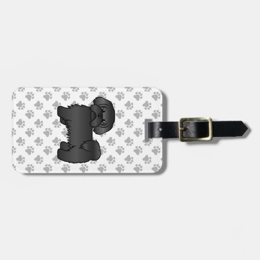 ブラックシーズー（犬）Tzuかわいい漫画の犬とカスタム文字 ラゲッジタグ (正面横)