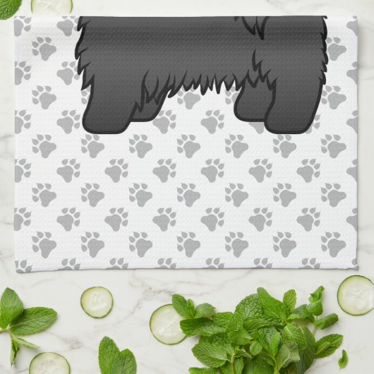 ブラックシーズー（犬）Tzuかわいい漫画の犬のイラストレーション キッチンタオル (折り畳み)
