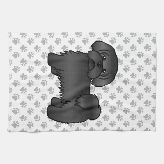 ブラックシーズー（犬）Tzuかわいい漫画の犬のイラストレーション キッチンタオル (横)