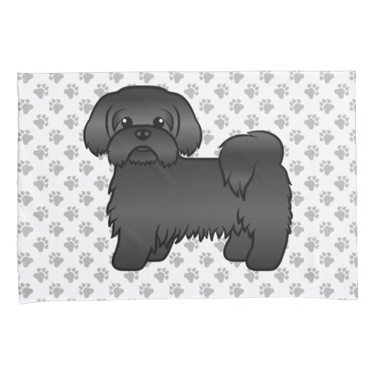 ブラックシーズー(犬)Tzuかわいい漫画の犬のイラストレーション 枕カバー (正面右)