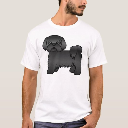 ブラックシーズー（犬）Tzuかわいい漫画の犬のイラストレーション Tシャツ (正面)