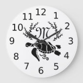 ブラックシータートルシルエットサイドビュー ラージ壁時計 (正面)