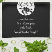 ブラックシータートルシルエットモノグラム写真 キッチンタオル (折り畳み)