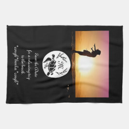 ブラックシータートルシルエットモノグラム写真 キッチンタオル