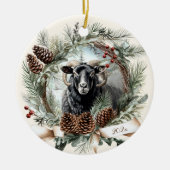 ブラックシープファーム動物クリスマスピネコンリース セラミックオーナメント (正面)
