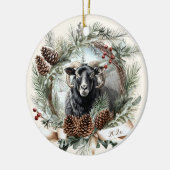 ブラックシープファーム動物クリスマスピネコンリース セラミックオーナメント (左)