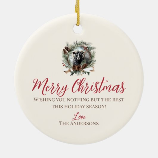 ブラックシープファーム動物クリスマスピネコンリース セラミックオーナメント (裏面)