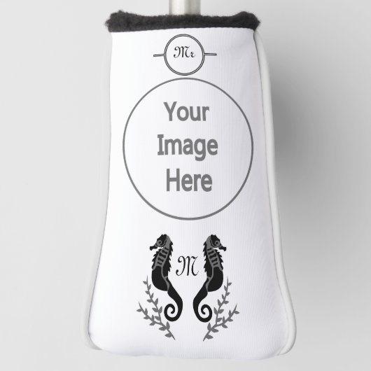 ブラックシーホースシルエットモノグラム ゴルフヘッドカバー (回転90)