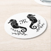 ブラックシーホースシルエットモノグラム ラウンドペーパーコースター (アングル)