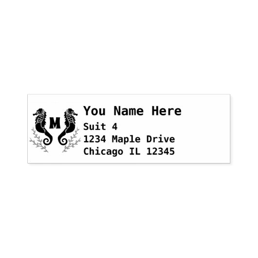 ブラックシーホースモノグラムビーチハウスアドレス セルフインキングスタンプ (デザイン)