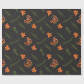 ブラックシームレスラッピング紙：松と楓の葉 ラッピングペーパー (フラット)