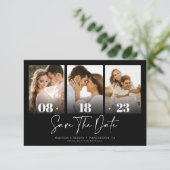 ブラックシ素朴ック写真コラージュ日付を保存 招待状 (スタンド正面)