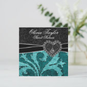 ブラックジェイドグリーン グリッター スウィート シックスティーン 誕生日 招待状 (スタンド正面)