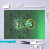 ブラックジェイドグリーン ダマスク ジェムストーン モノグラム フラワーズ 薄葉紙 (クラフト)