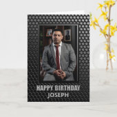 ブラックジオメトリックパターカスタムンのフォト誕生日 カード (黄色い花)