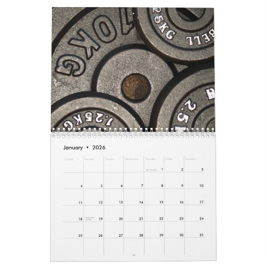 ブラックジムウェイトフィットネス カレンダー (1月 2026)