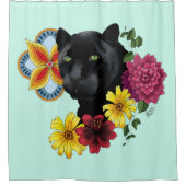 ブラックジャガーポートレート花 シャワーカーテン (正面)