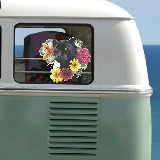 ブラックジャガーポートレート花 シール