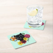 ブラックジャガーポートレート花 スクエアペーパーコースター (インサイチュ)