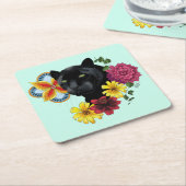 ブラックジャガーポートレート花 スクエアペーパーコースター (アングル)
