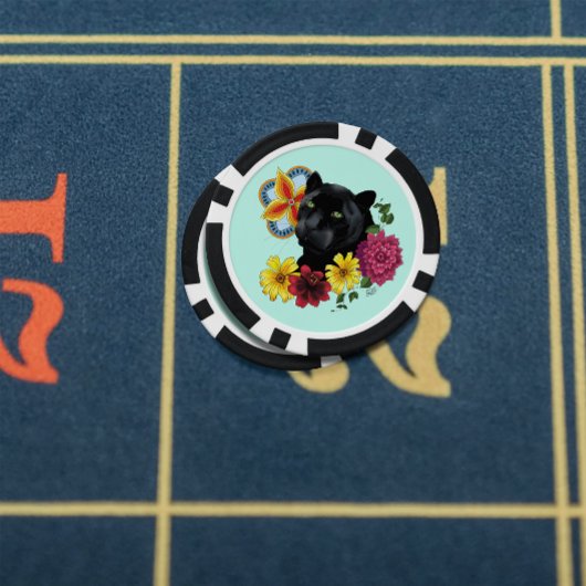 ブラックジャガーポートレート花 ポーカーチップ