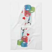 ブラックジャックとトランプのポーカーチップ キッチンタオル (縦)