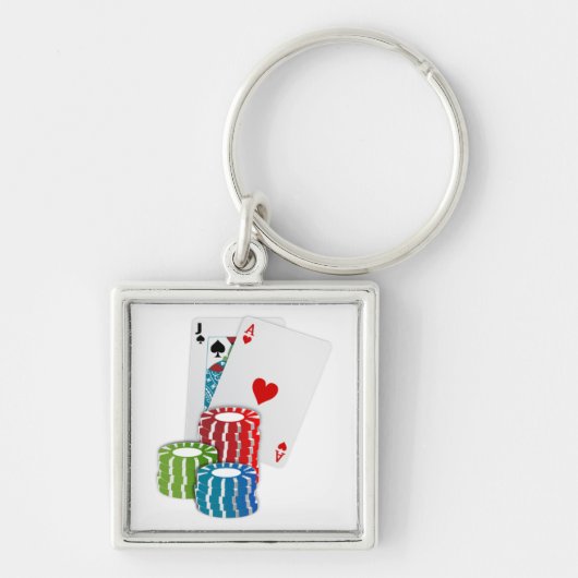 ブラックジャックとトランプのポーカーチップ キーホルダー (正面)