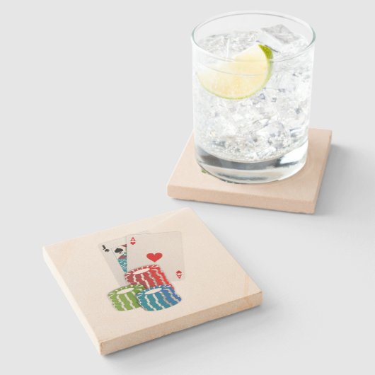 ブラックジャックとトランプのポーカーチップ ストーンコースター (横)